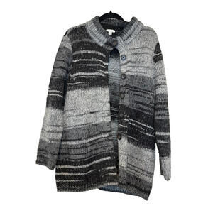 J Jill over oversizedXS black button down cardigan chunky sweater wool blend3111
